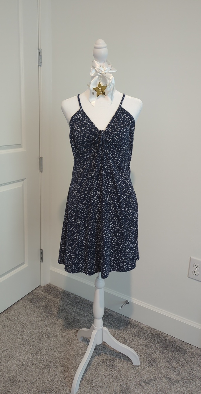 Hollister Navy Blue Floral Spaghetti-Strap Mini Dress